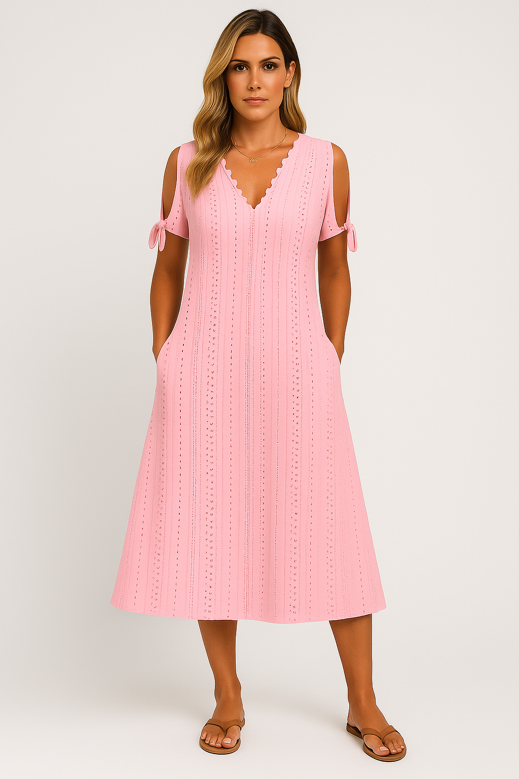 Vestido Zoe  Midi em Lese com Botões no Decote