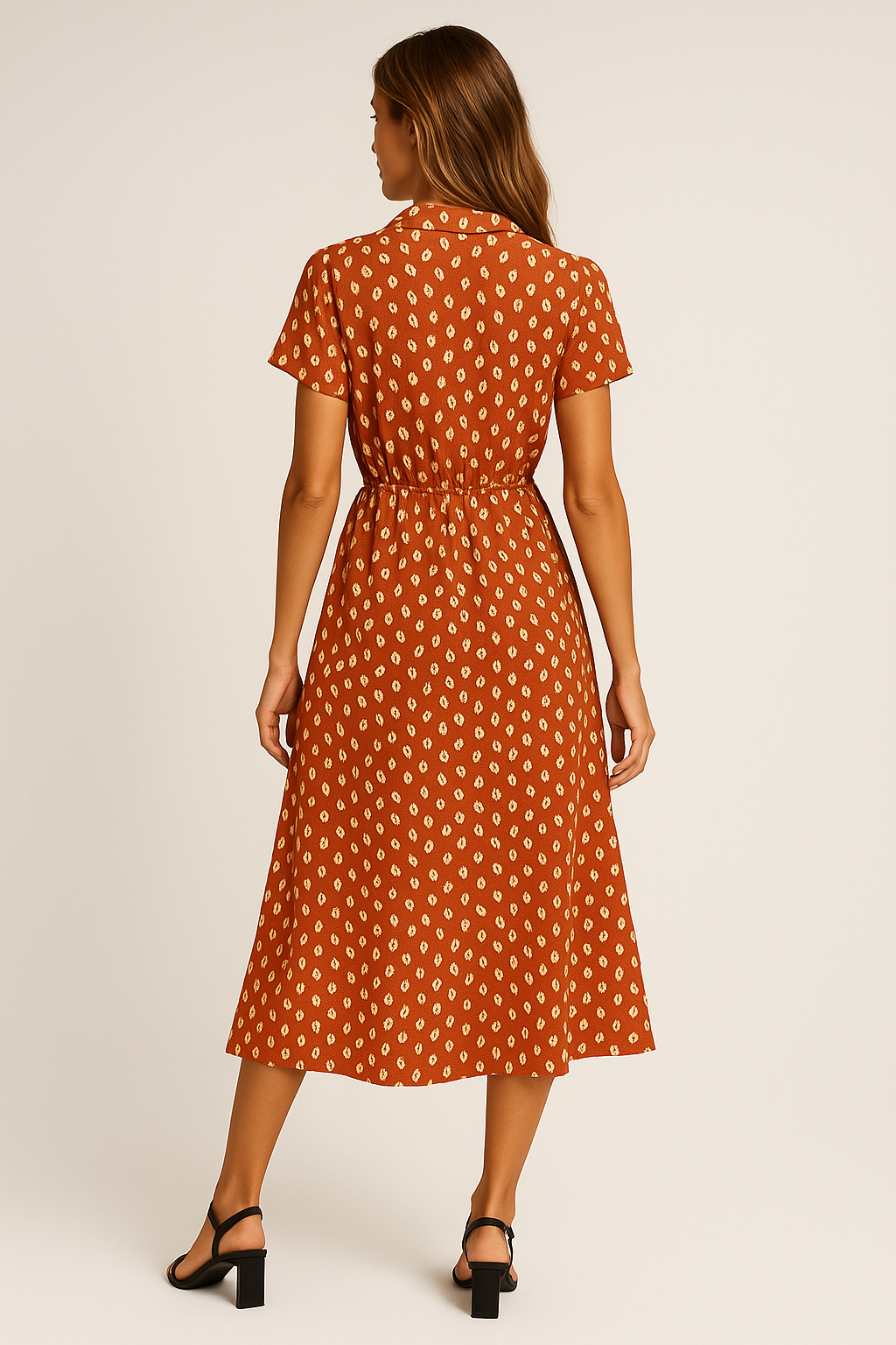 Vestido Helena Midi Manga Curta e Decote V