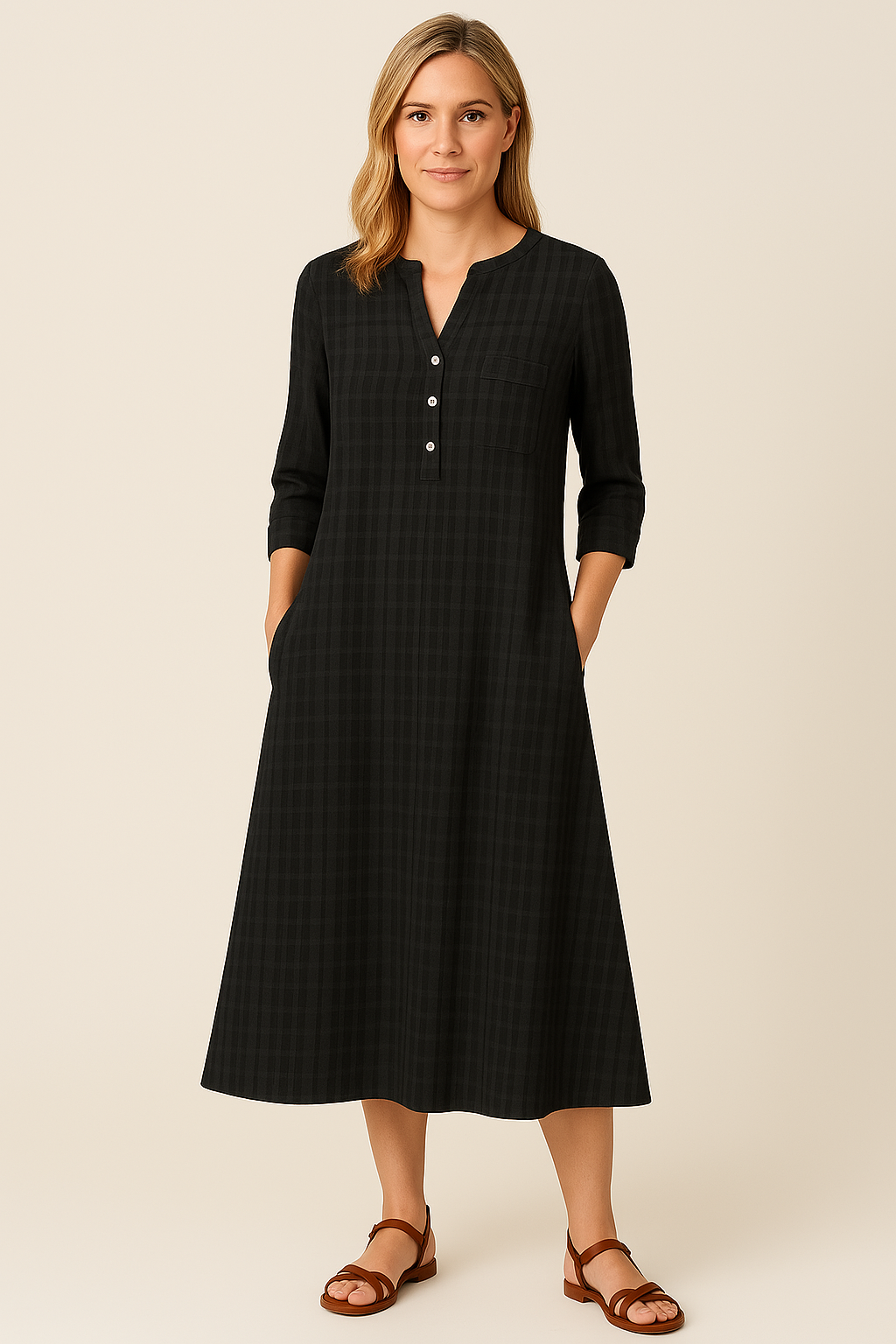 Vestido Ana Maria Decote V Manga Longa