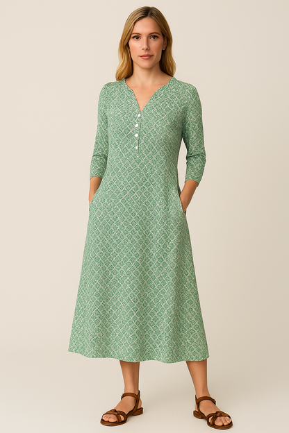 Vestido Ana Maria Decote V Manga Longa