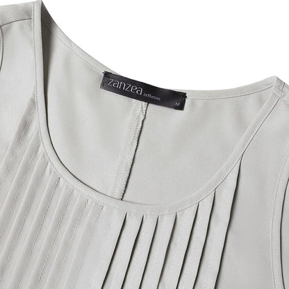 Vestido Eloá Midi sem Mangas Pregas no Decote e Bolsos Frontais