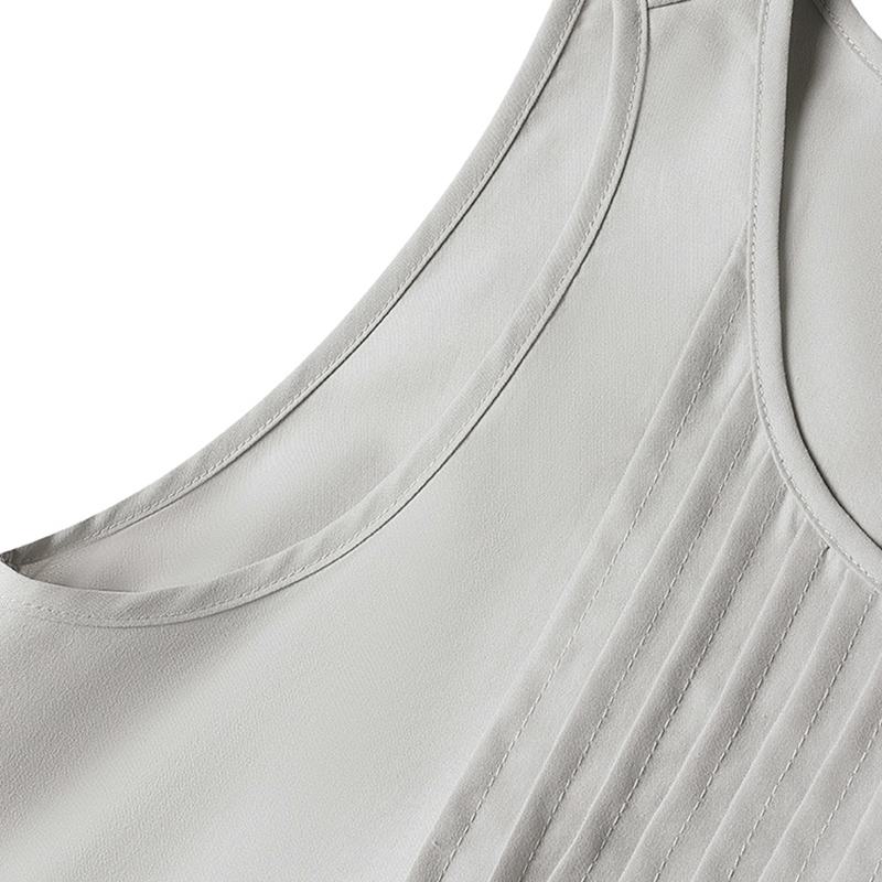 Vestido Eloá Midi sem Mangas Pregas no Decote e Bolsos Frontais