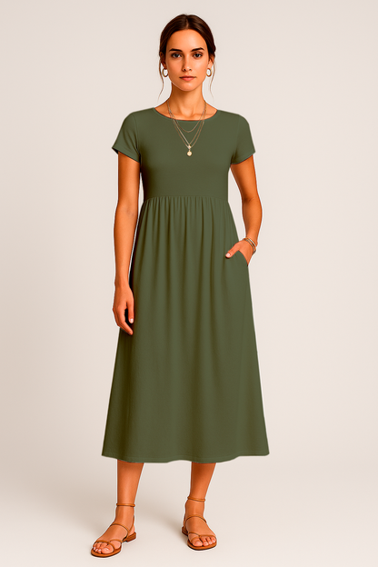 Vestido Alice  Midi e Manga Curta