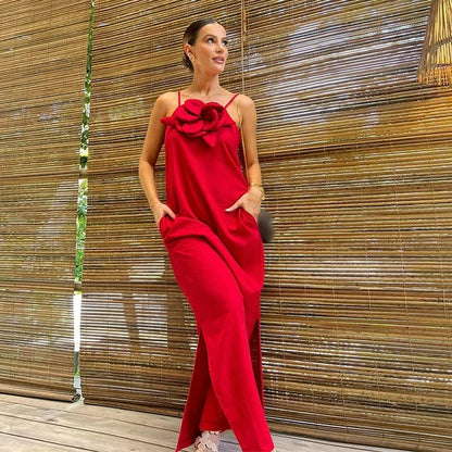 Vestido Catarina Com Flor 3D e Fenda na Lateral